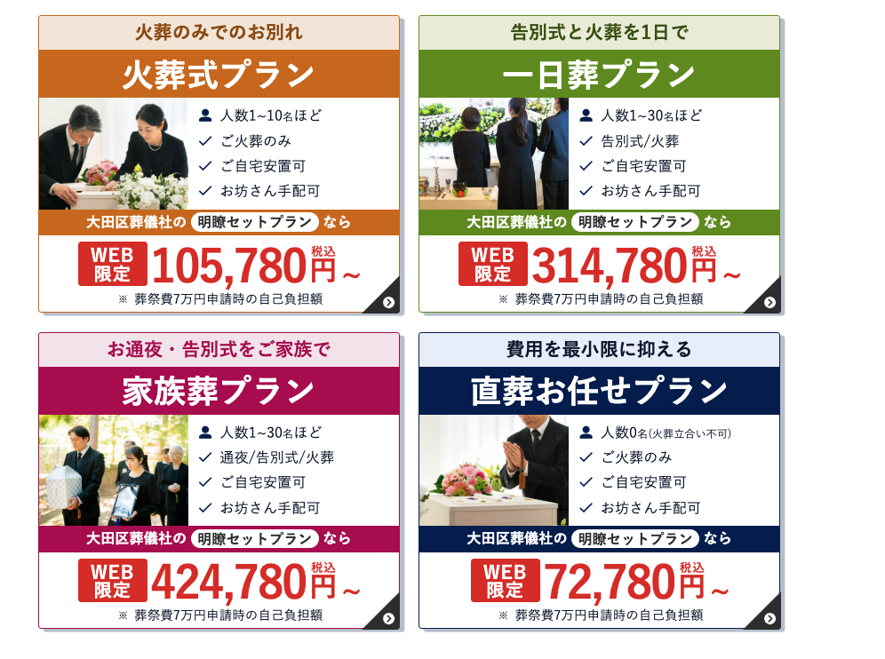 大田区近隣での葬儀費用・プラン